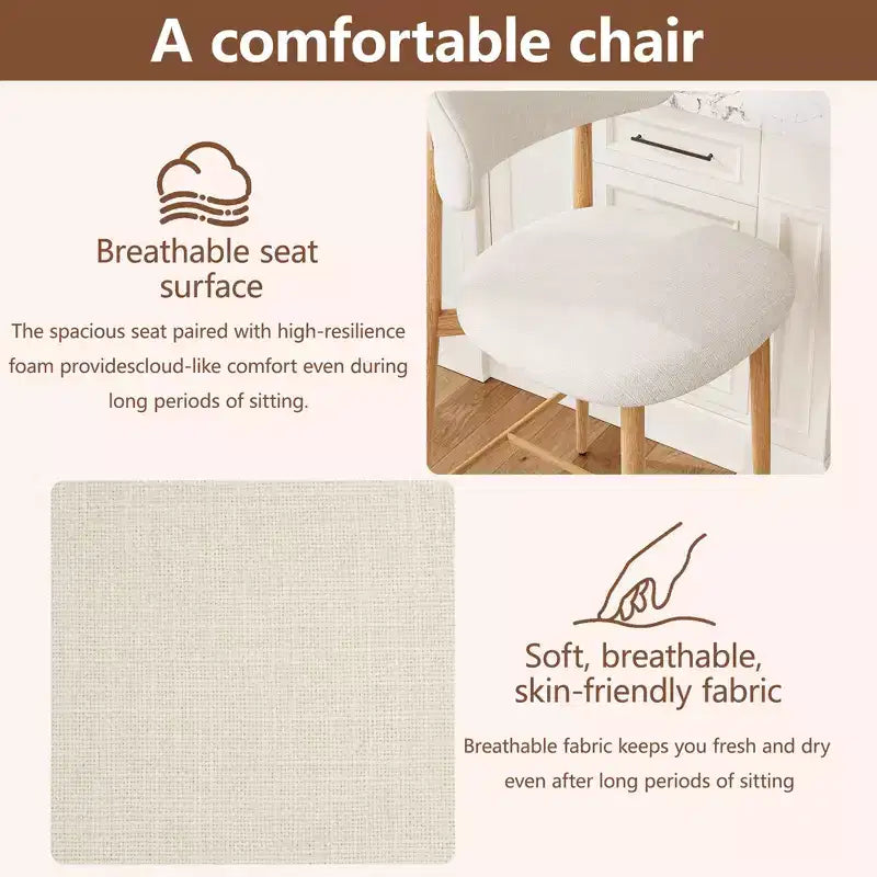 Counter Height Bar Stool with Upholstered Seat & Metal Legs, 26.3 Modern Kitchen Island Chair