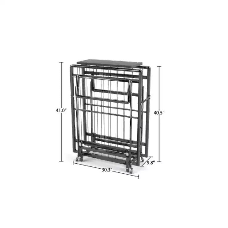 Folding Bed with Mattress, Portable Guest Beds with 4 Wheels, 4 Foam Mattress & Metal Frame, Space Saving Cot Size Rollaway Bed