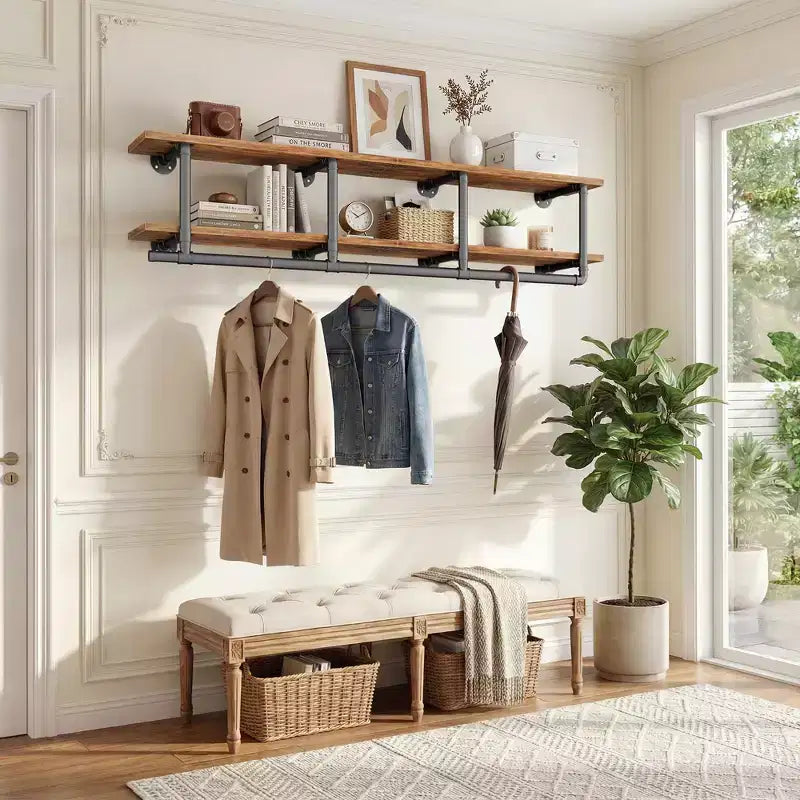 Étagère à vêtements 2 niveaux Besiost avec tringle à suspendre, étagères à vêtements avec étagère supérieure