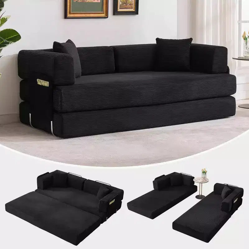 Sleeper Sofa Bed, 78.8 5-in-1 Folding Mattress Couch/Loveseat, Fixed-Shape Steel Frame, Corduroy with Pillows