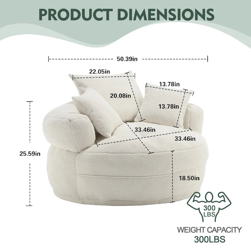 Round Lazy Sofa Chair – White/Blue/Grey/Yellow/Orange/Rose Red/Navy/Green, Single & Couple Seat