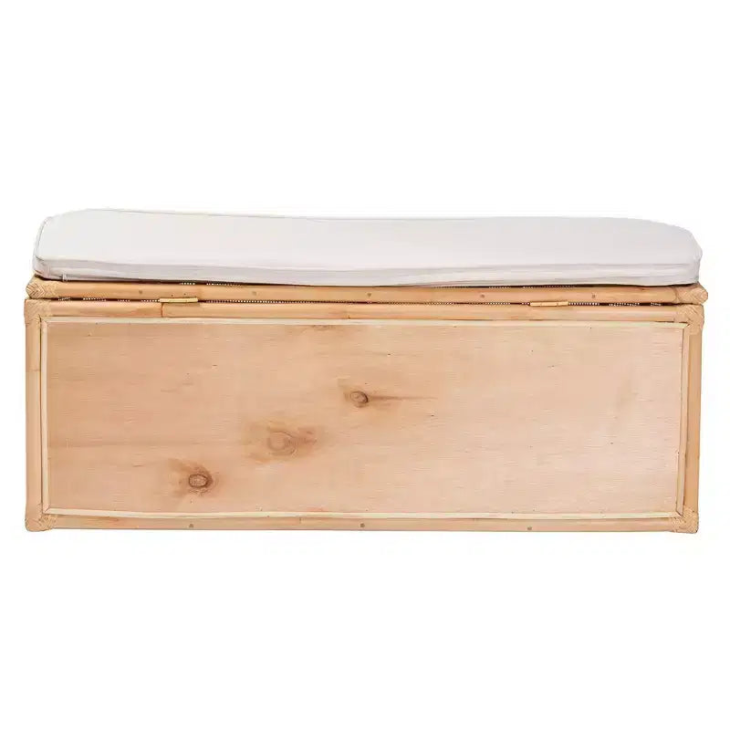 bali & pari Ishana Natural Rattan Storage Bench Natural/White: Upholstered Polyester, Plywood Frame, No Assembly Required