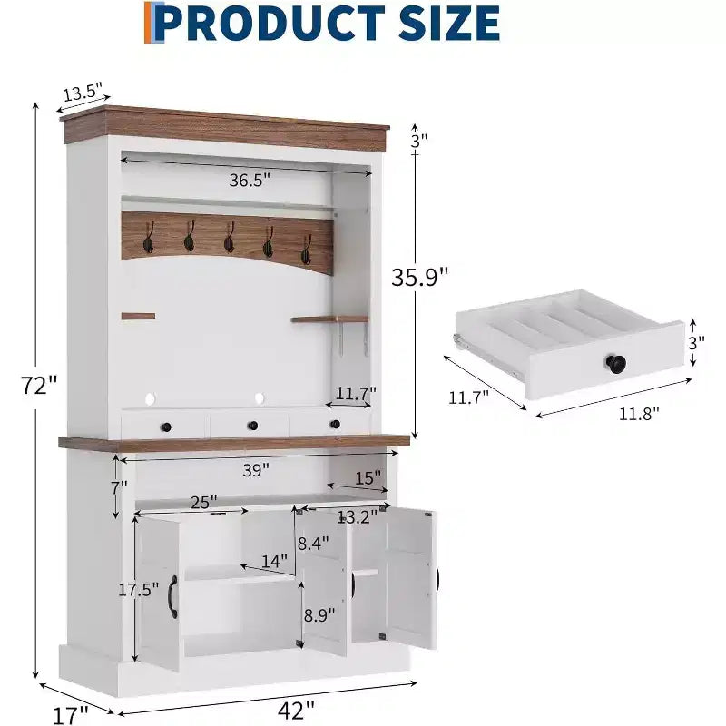 72 Tall Farmhouse Style Coffee Bar Cabinet with LED Lights, Kitchen Buffet Featuring Doors and Drawer, Adjustable Shelves, Spacious Storage