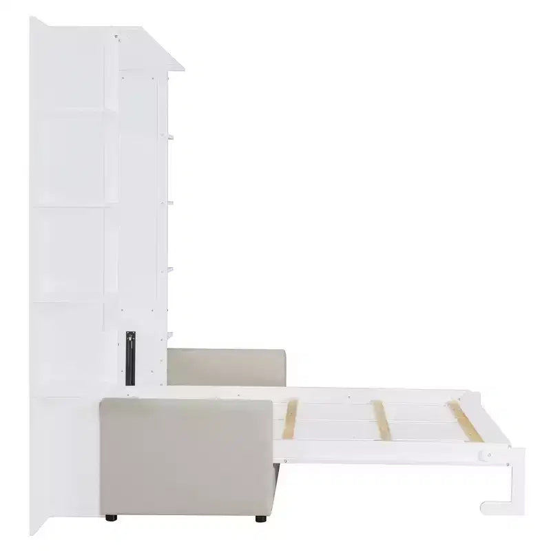 Whisen Modern Design Wood Frame Queen Size Murphy Bed Wall Bed with Sofa and Shelves