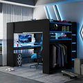 Luxystar Full Size Loft Bed With Lighted Adjustable Desk, Open Wardrobe and Bookcase