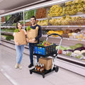 2 Tier Folding Shopping Carts for Groceries, 198 LB Capacity, Collapsible Portable Grocery Cart with Wheels & Removable Crate for Mall Market, Blue