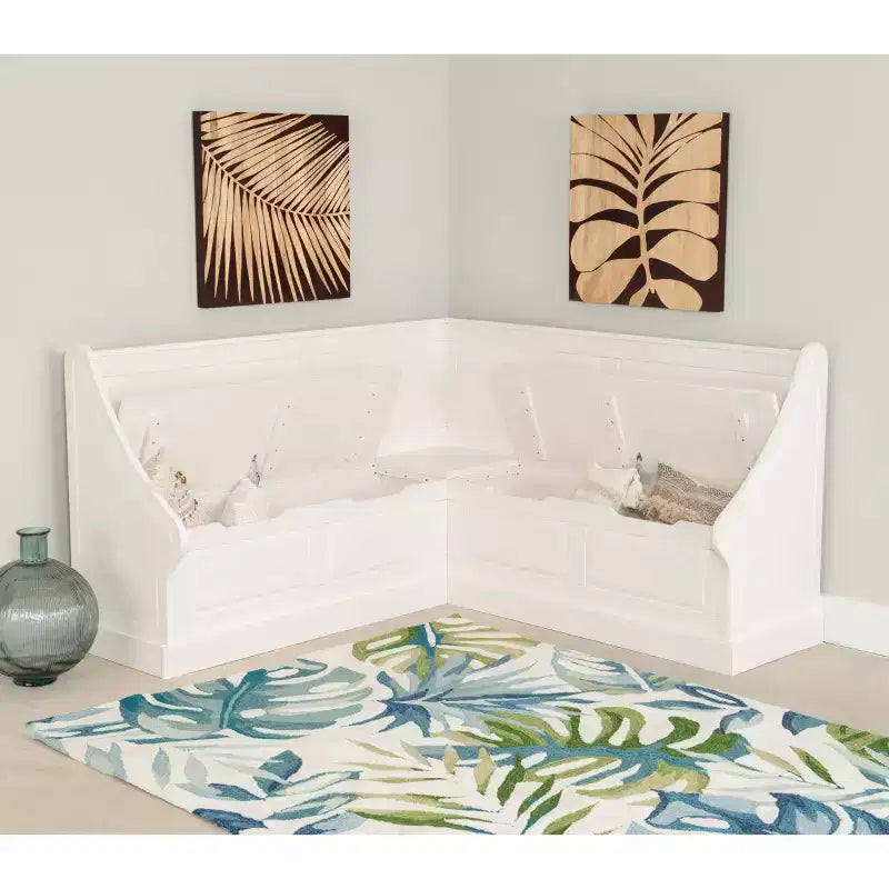 Banquette de coin-repas Linon Tobin traditionnelle en bois massif sans dossier avec coussin blanc - Linon