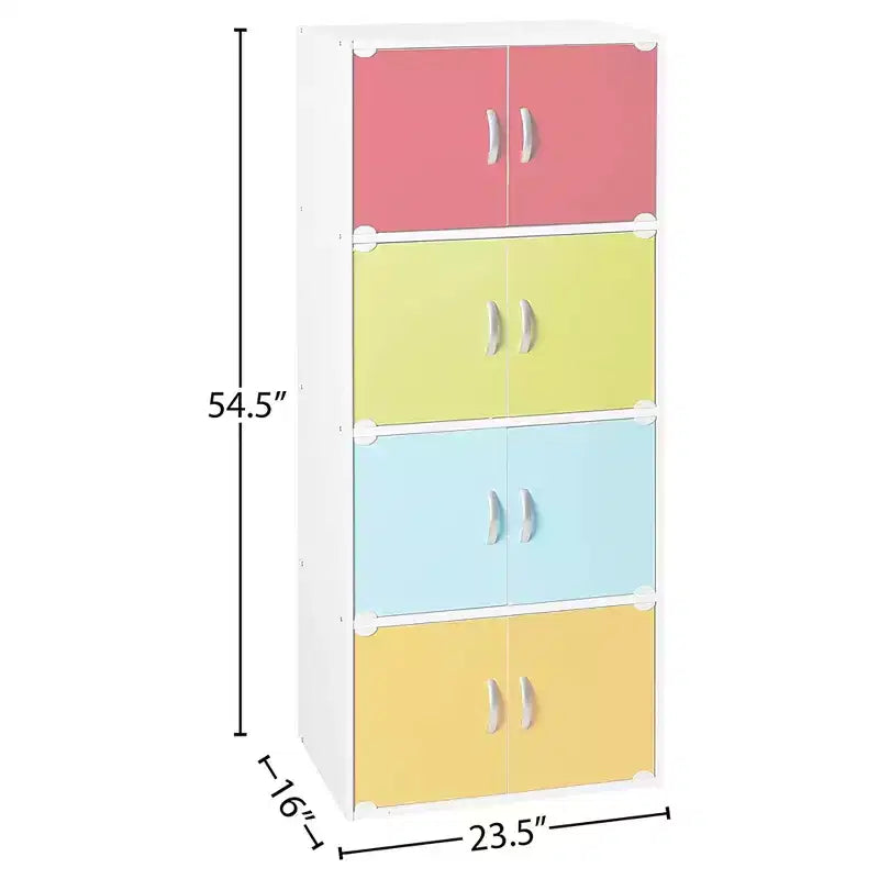 Hodedah HID44 Heavy Duty 8 Door Floor Mount Enclosed Multipurpose Storage Bookcase Cabinet for Home and Office, Beech Wood Finish
