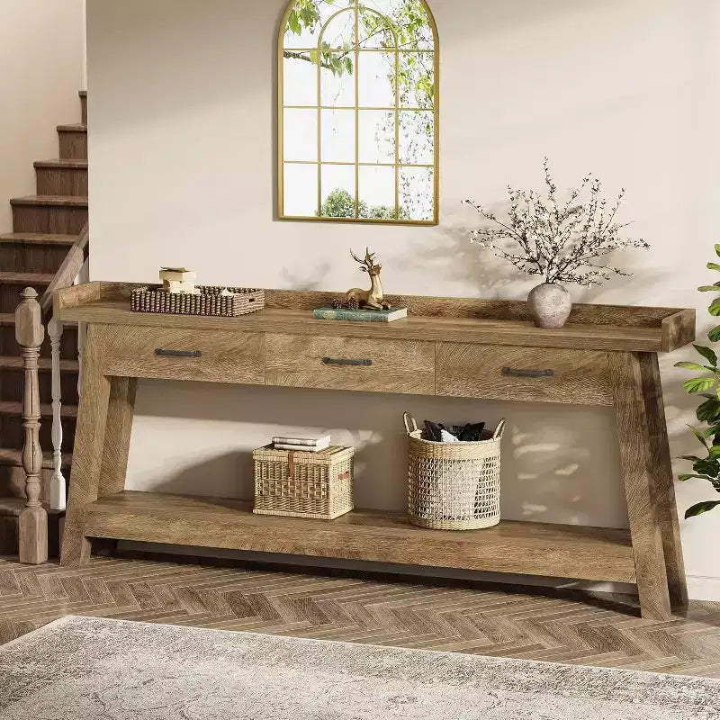 Lantine 2-Tier Sofa Table with 3 Drawers, 70.9 Console Table with Raised Baffle and Storage Shelves for Living Room, Hallway, Entryway