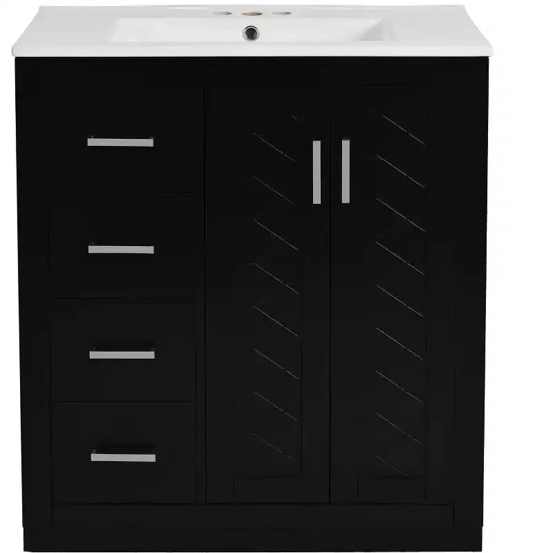 Meuble-lavabo de salle de bain à évier simple de 76 cm avec armoire et 3 tiroirs – Noir / Bleu / Vert / Indigo / Blanc