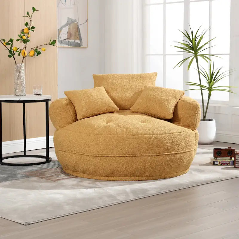 Round Lazy Sofa Chair – White/Blue/Grey/Yellow/Orange/Rose Red/Navy/Green, Single & Couple Seat