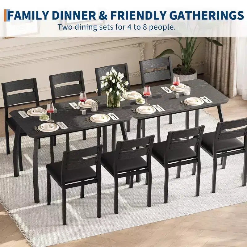 5 Piece Metal Frame Kitchen Table and Chair Set, with Chamfer Design