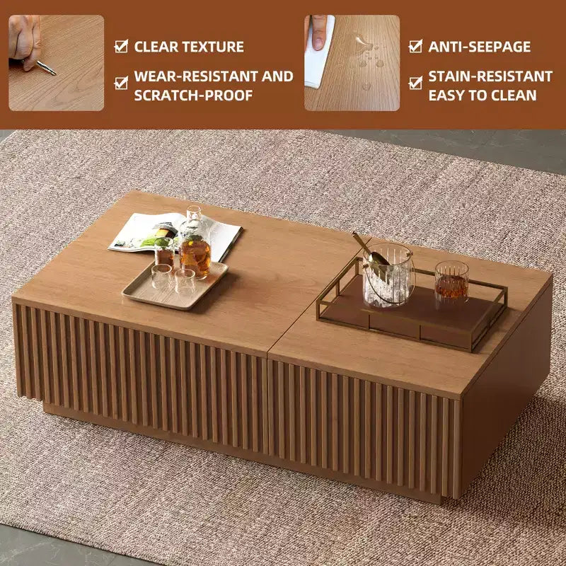 51.1 Mid-Century Modern Lift Top Coffee Table, Walnut Rectangular Center Table for Living Room