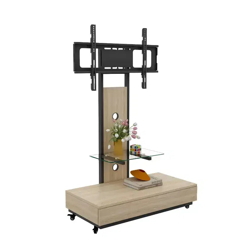 Meuble TV pour téléviseurs de 32 à 75 pouces, Chariot TV mobile à hauteur réglable avec tiroir et roulettes pour salon, chambre, bureaux -ModernLuxe