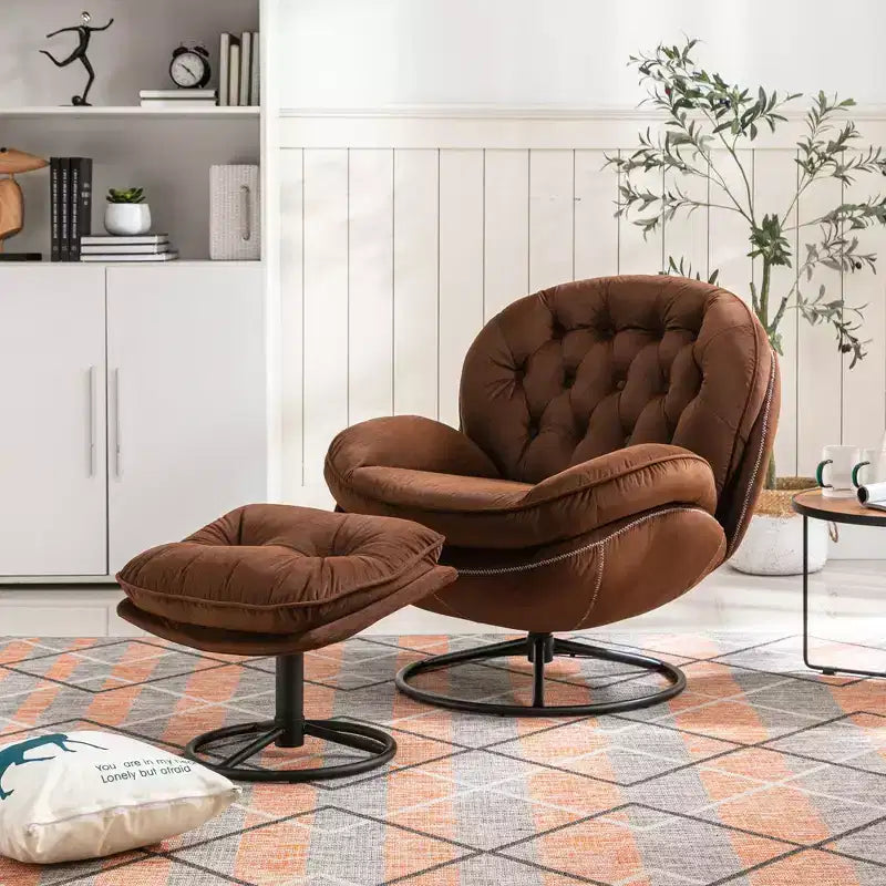 Okak Velvet Accent Chair with Ottoman,Modern Mid-Century Style Armless Living Room Chair,Soft Comfy Sitting Chair for TV Watching,Gaming
