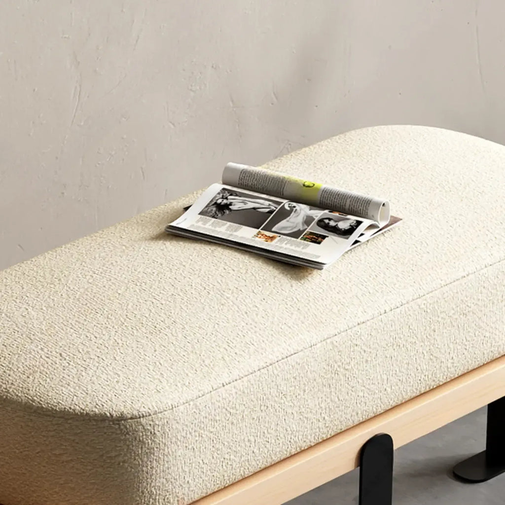 Modern Wooden Beige Upholstered Short Bench