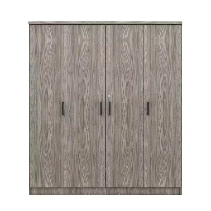 Wood 4-Door Wardrobe Armoire with Hanging Rod, 1-Drawer and Storage Shelves