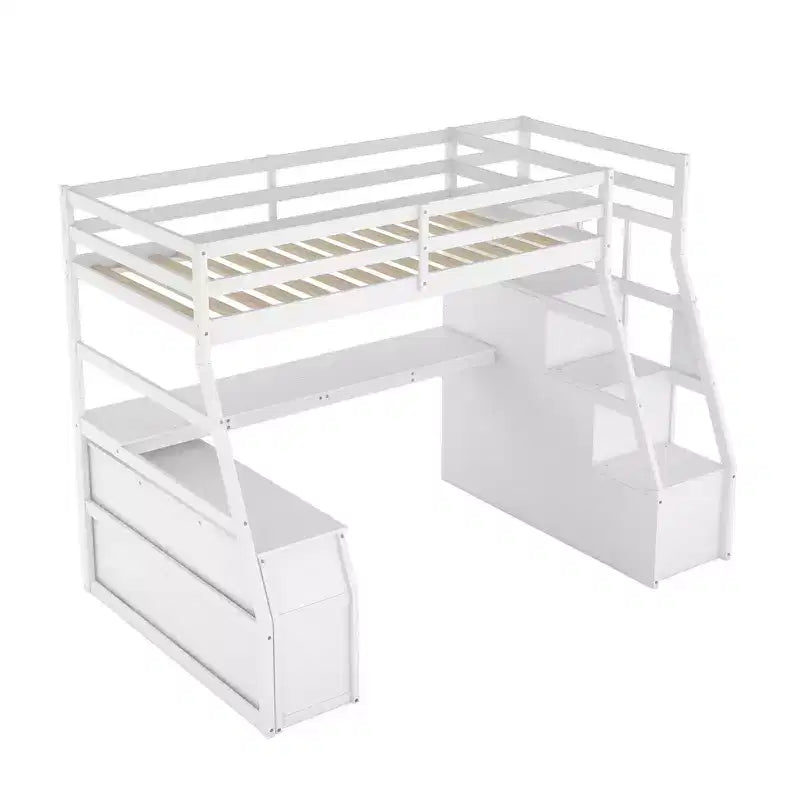 Twin Size Loft Bed with 7 Drawers, 2 Shelves, Cabinet and Desk for Kids and Teens