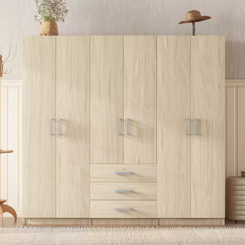 6-Door Wooden Wardrobe with Drawers for Bedroom