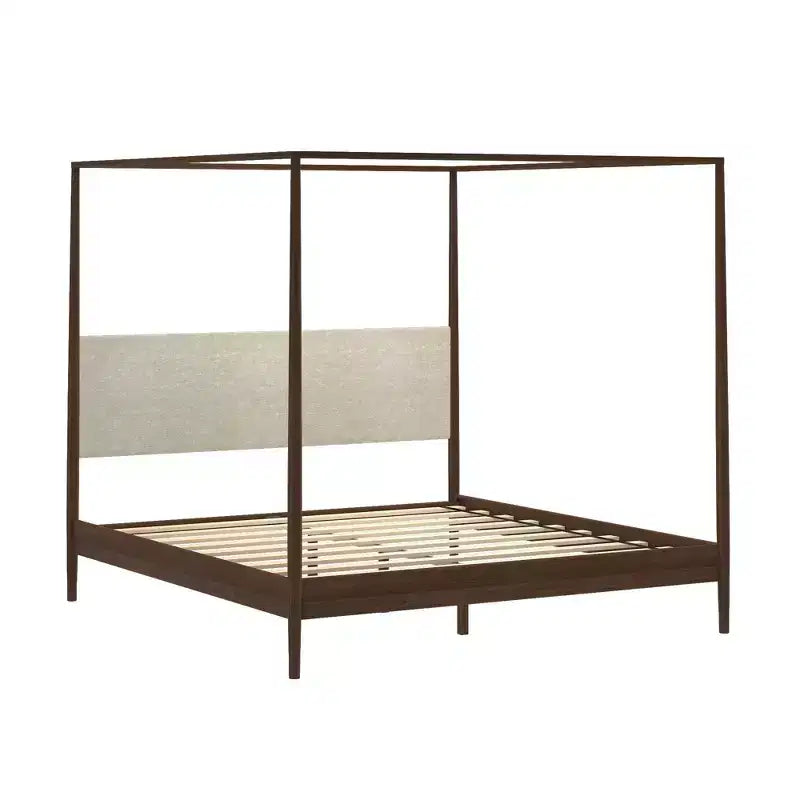Harbor King Canopy Bed with Upholstered Headboard, Blonde/Swiss Coffee (MD2411-01)