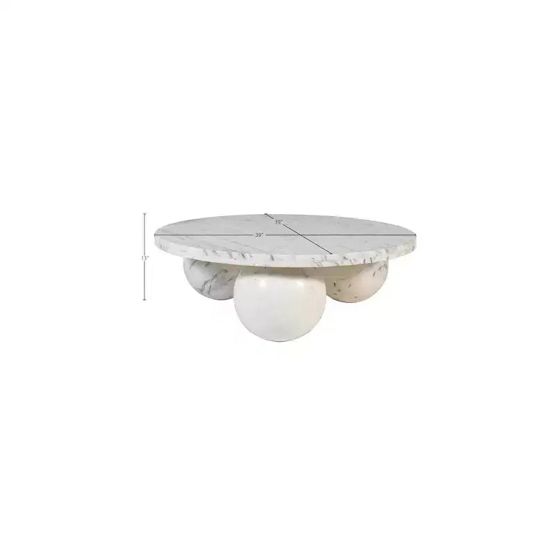 Round Marble Coffee Table with Sphere Legs, Multicolor, Seats 4鈥?