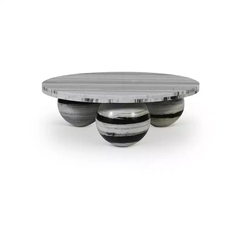 Round Marble Coffee Table with Sphere Legs, Multicolor, Seats 4鈥?