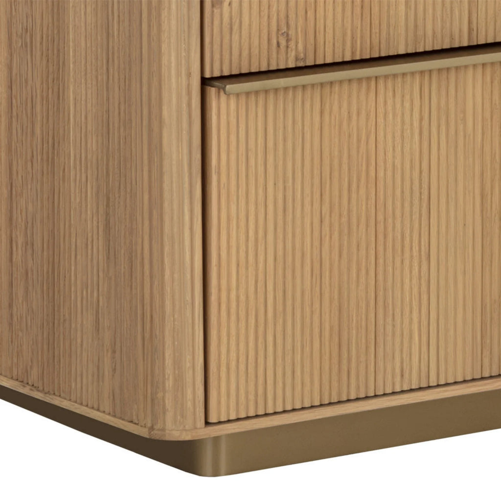 Modern Oak Dresser with Sculptural, Fluted - Bedroom | Brushed Gold Finish
