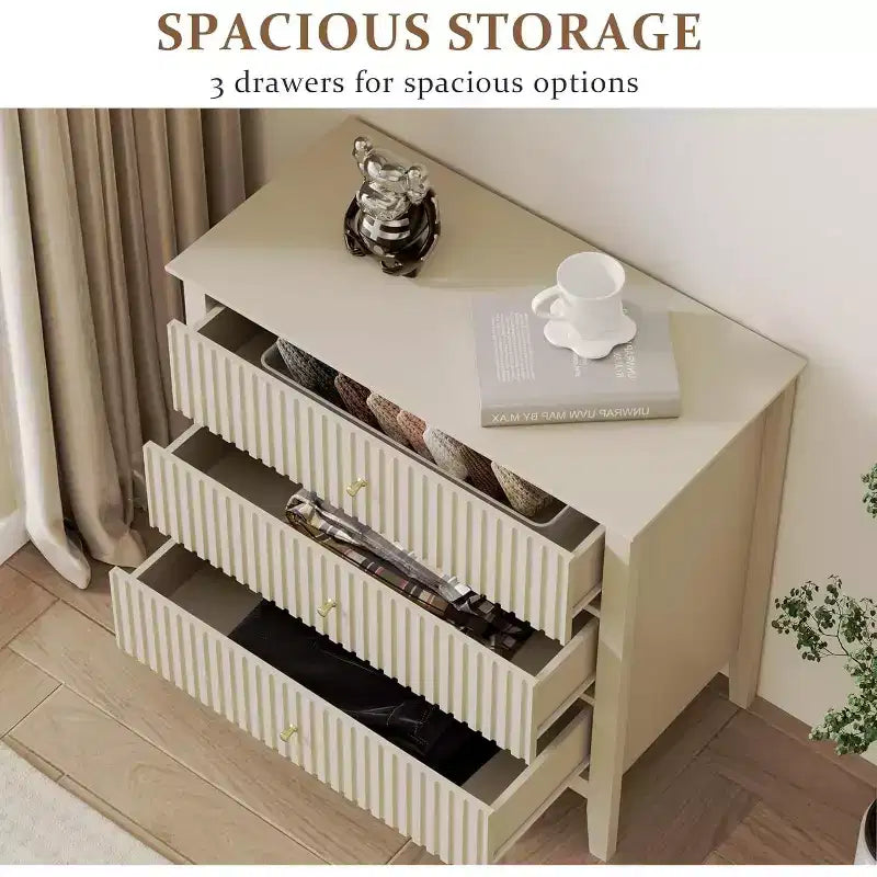 Heynemo 3 Drawer Dresser, Painted 30 Inch Tall Wood Nightstand with Storage, Wide Modern Chest of Drawers with Ball Bearing Slide
