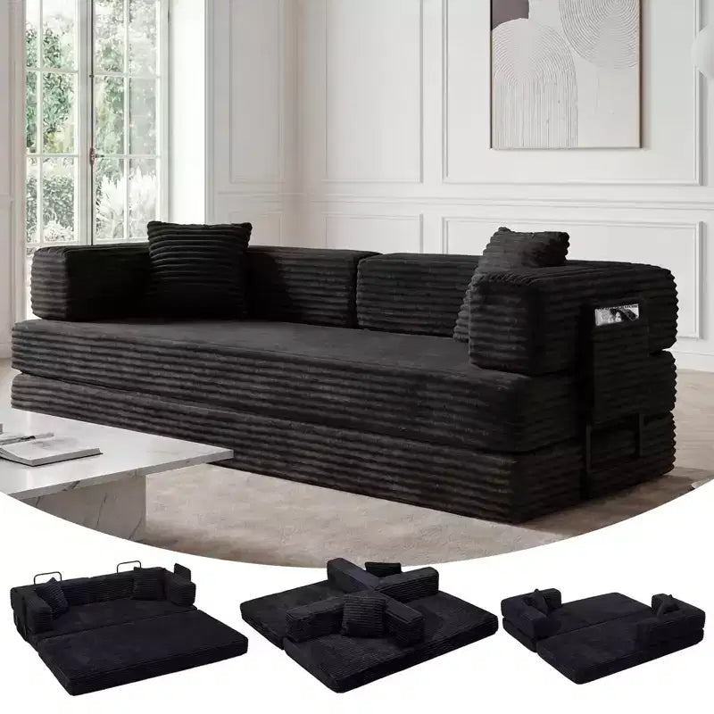 80.7 5-in-1 Convertible Sleeper Sofa Bed 鈥?Corduroy, 1200 lbs, No Assembly