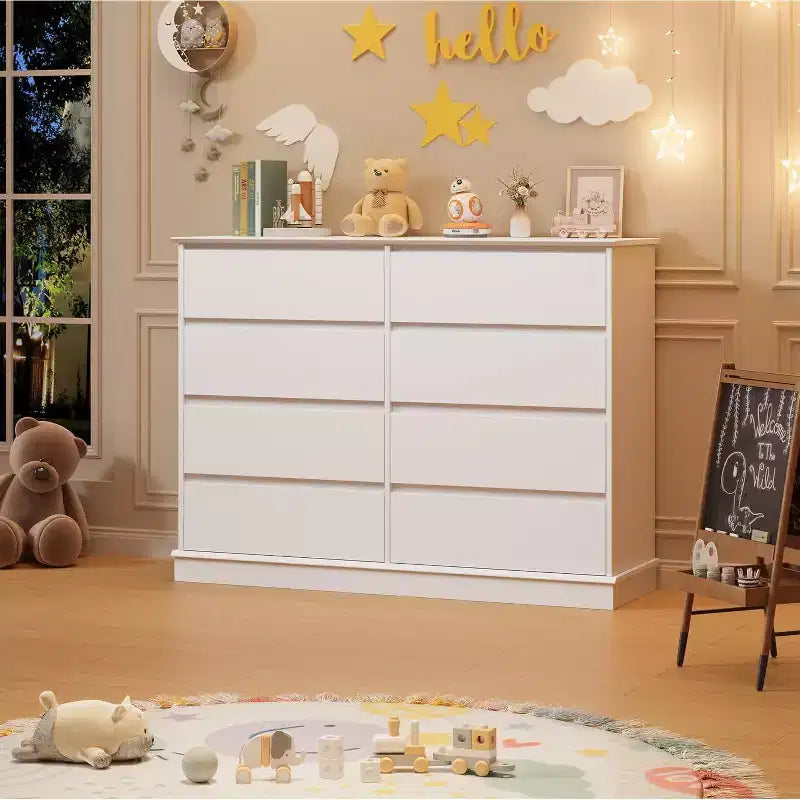 8-Drawer Storage Cabinet, Chest of Drawers with Deep Drawers, Large Wide-Top Closet for Living Room, Hallway, Children's Room
