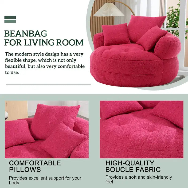 Round Lazy Sofa Chair – White/Blue/Grey/Yellow/Orange/Rose Red/Navy/Green, Single & Couple Seat