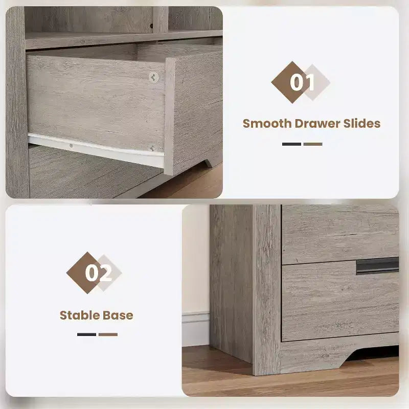 72 Tall Bookcase with 4 Drawers, Farmhouse Freestanding Storage Bookshelf for Bedroom, Living Room, Home Office