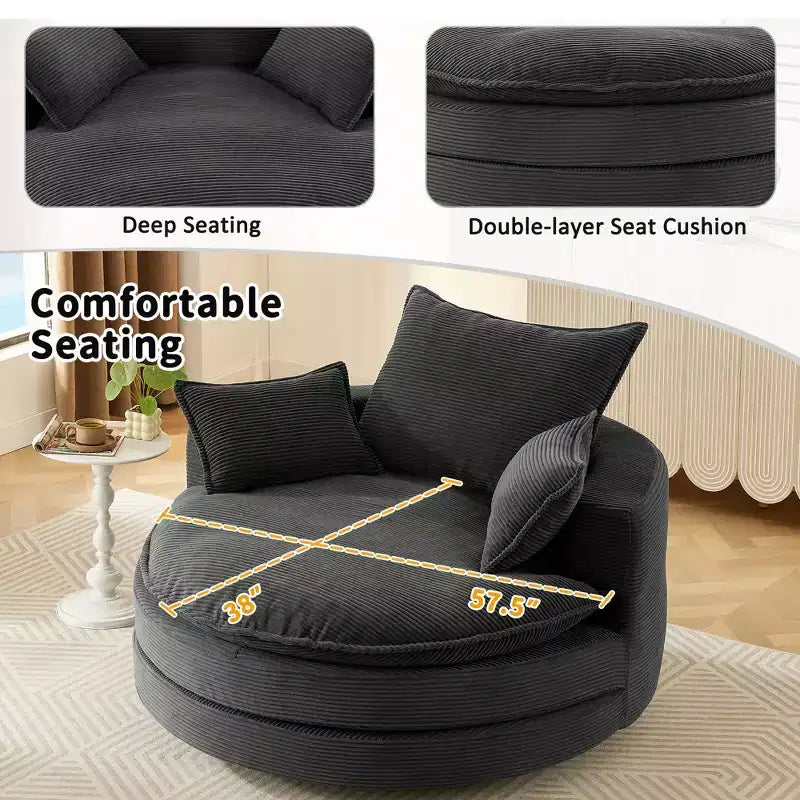 Fauteuil d'appoint pivotant à 360°, Fauteuil pivotant rond en forme de baril avec coussin pour salon