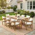 Christopher Knight Home Irene Rustic 9 Piece Outdoor Acacia Wood Dining Set with Curved Backrest Chairs and Cushions