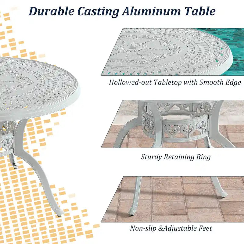 5-Piece Cast Aluminum Patio Dining Set with 4 Swivel Chair