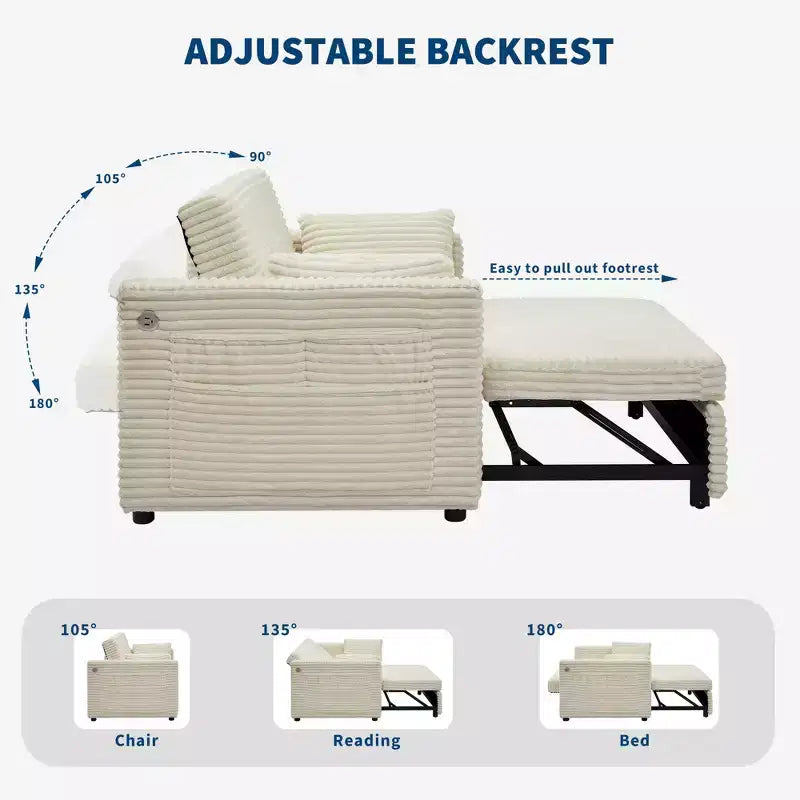 55 Convertible Loveseat Sleeper Sofa Bed with Pull-Out Footrest & Adjustable Backrest, Space-Saving Couch for Small Apartments