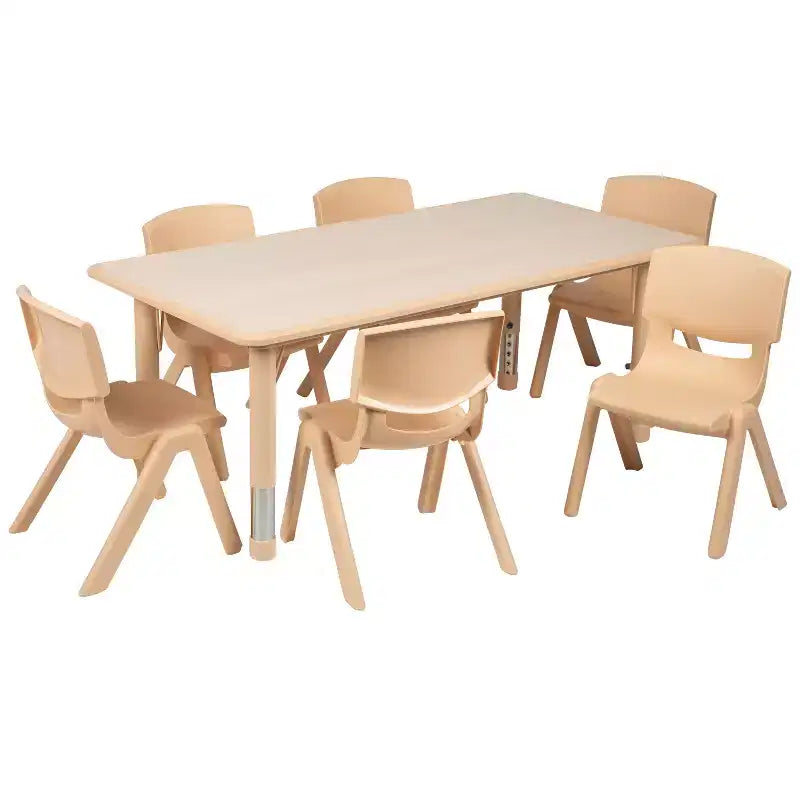 Emma et Oliver, ensemble table d'activités rectangulaire en plastique réglable en hauteur (60 cm x 120 cm) avec 6 chaises