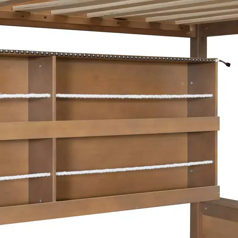 Luxystar Full Over Full Modern Low Bunk Bed With Storage Lighted Shelves And Pegboard