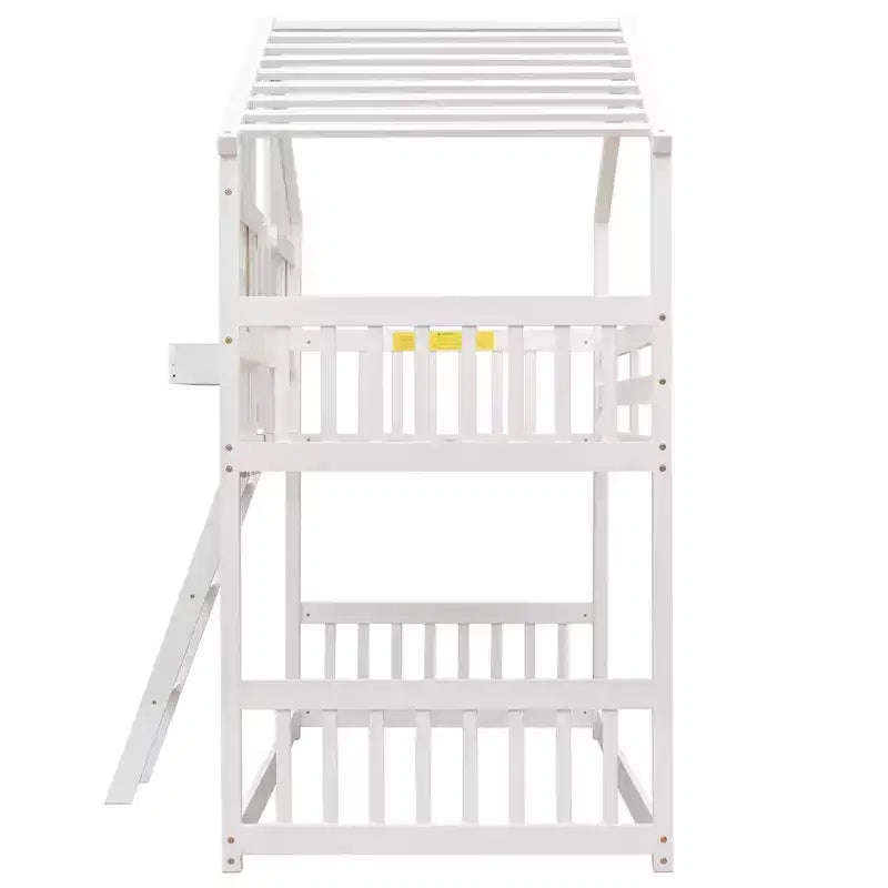 Twin Size House-Shaped Loft Bed, Wood Playhouse Loft Bed with Ladder & Guardrails for Kids