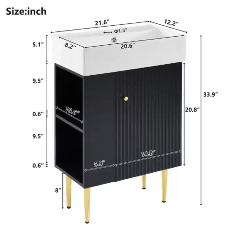 21.6 white Bathroom vanity, Combo Cabinet, Bathroom Storage Cabinet, Single Ceramic Sink, Left side storage