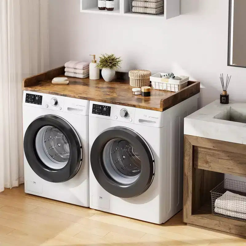 Washer Dryer Countertop, Laundry Topper with Raised Edge & Non-Slip Pad for Hamper Counter Storage & Laundry Room Organization