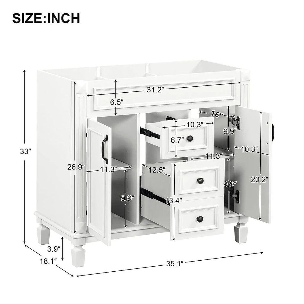 36'' Modern Bathroom Vanity with Top Sink and Mirror Cabinet,2 Doors and 2 Drawers