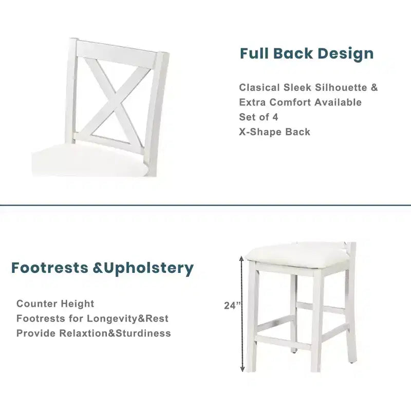 Homy Casa 5-Piece Counter-Height Dining Table and Chairs Set with Storage Shelves, White and Walnut  Modern Farmhouse Style