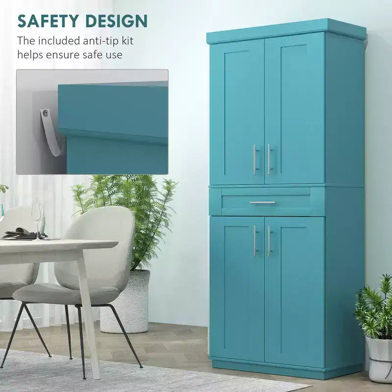 Modern Kitchen Pantry Freestanding Cabinet Cupboard with Doors and Drawer, Adjustable Shelving