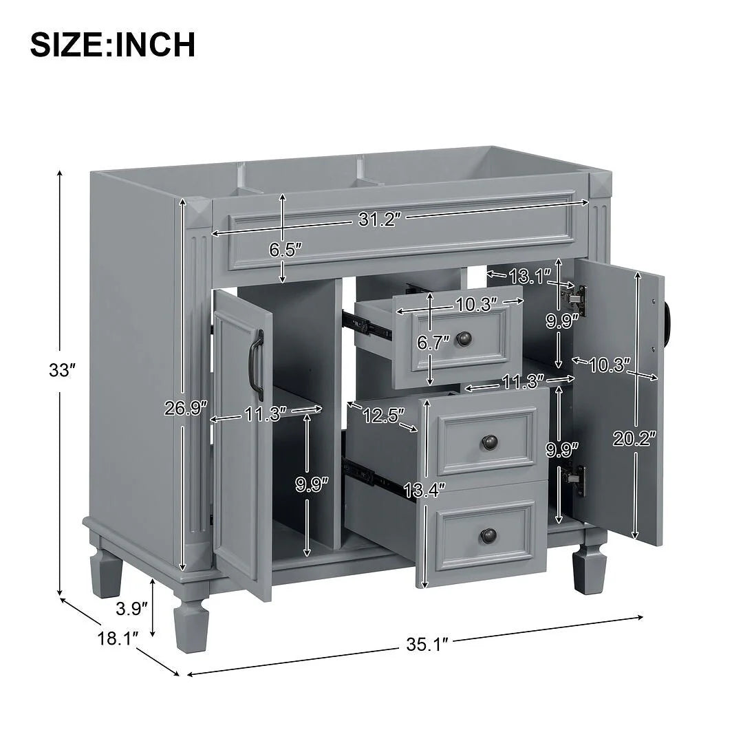 36'' Modern Bathroom Vanity with Top Sink and Mirror Cabinet,2 Doors and 2 Drawers