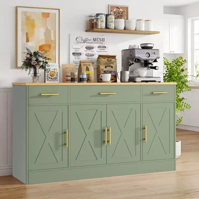 Celebalcony Buffet Cabinet with Storage,53.4 Large Kitchen Storage Cabinet with 3 Drawers & 4 Doors, Adjustable Shelf for Kitchen,Living Room