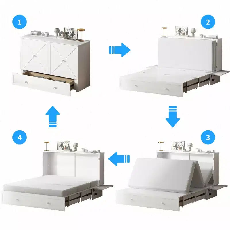 Mjkone Murphy Bed Queen,Cube Cabinet Chest Bed with Charging Station&Storage Space