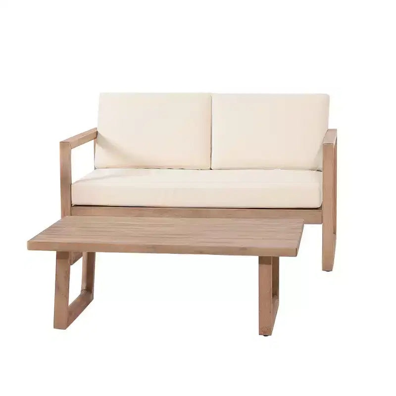 Acacia Wood Patio Furniture Set, Outdoor Conversation Set with Coffee Table and Soft Cushions for Backyard, Porch, and Balcony, Beige - Merax