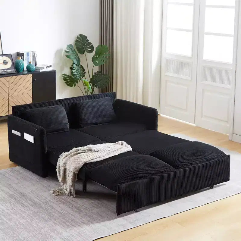 64.5 3-in-1 Convertible Corduroy Sleeper Sofa Bed with Pullout Bed