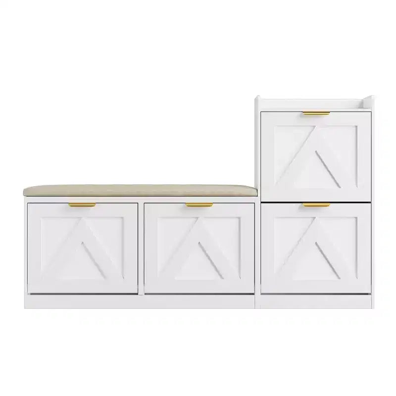 Shoe Storage Bench with 5 Flip Drawers & Tiered Shelf, 18-Pair Shoe Cabinet Organizer with Cushioned Seat, Narrow Entryway Shoe Rack for Hallway
